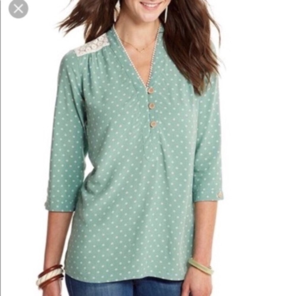 Matilda Jane Enticing Eyelet Green Polka Dot Blouse - Picture 1 of 8